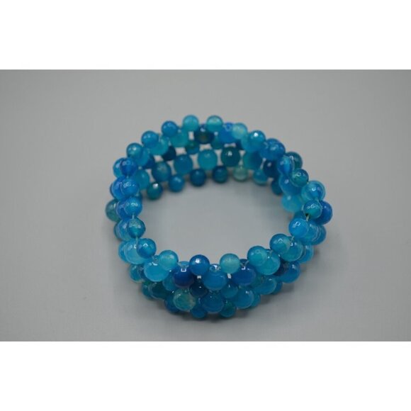Faceted Blue Beaded 2-Strand Necklace & Bracelet Set Matching Chunky Jewelry - Picture 7 of 8